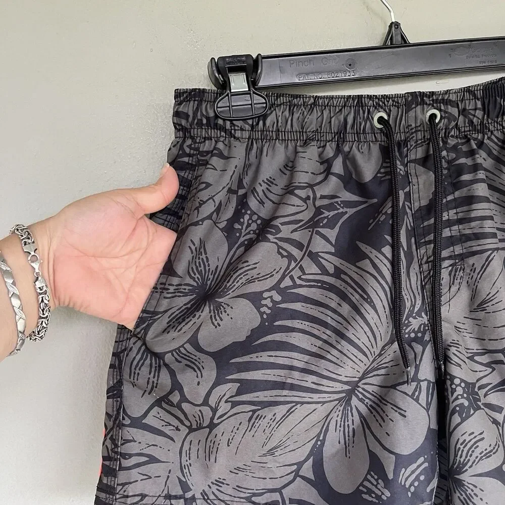 Sundek Taffeta Swim Trunks Size M |Fit S Floral Camo Rainbow Back Stripe Pockets